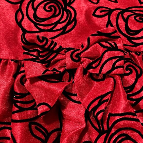 NEWBERRY Girl's dark red black floral flocked taffeta party dress XS size 3 4 5 - Picture 9 of 10